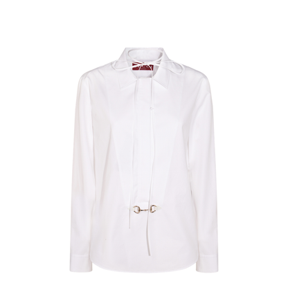 Cotton Poplin Shirt with Horsebit in White - Image 1