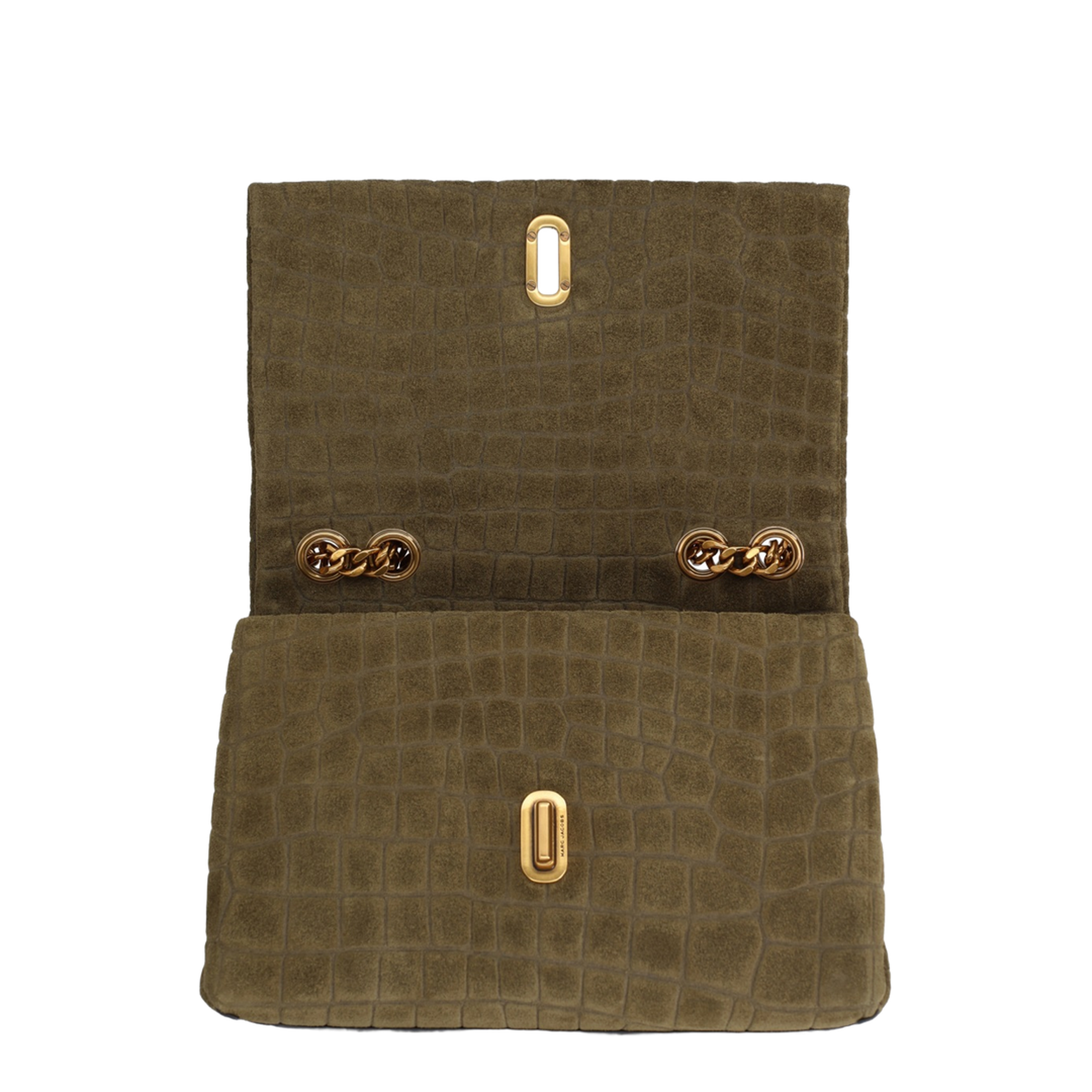 Slim Croc Suede Dual Chain Shoulder Bag - Olive Green - Image 3