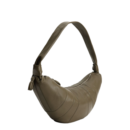 Khaki Leather Curved Shape Bag - Image 3