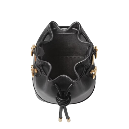 Mon Tresor Mini Leather Bucket Bags- Black - Image 4