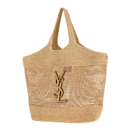 Icare Maxi Raffia Shopping Bag - Naturel and Brown Gold - Image 2