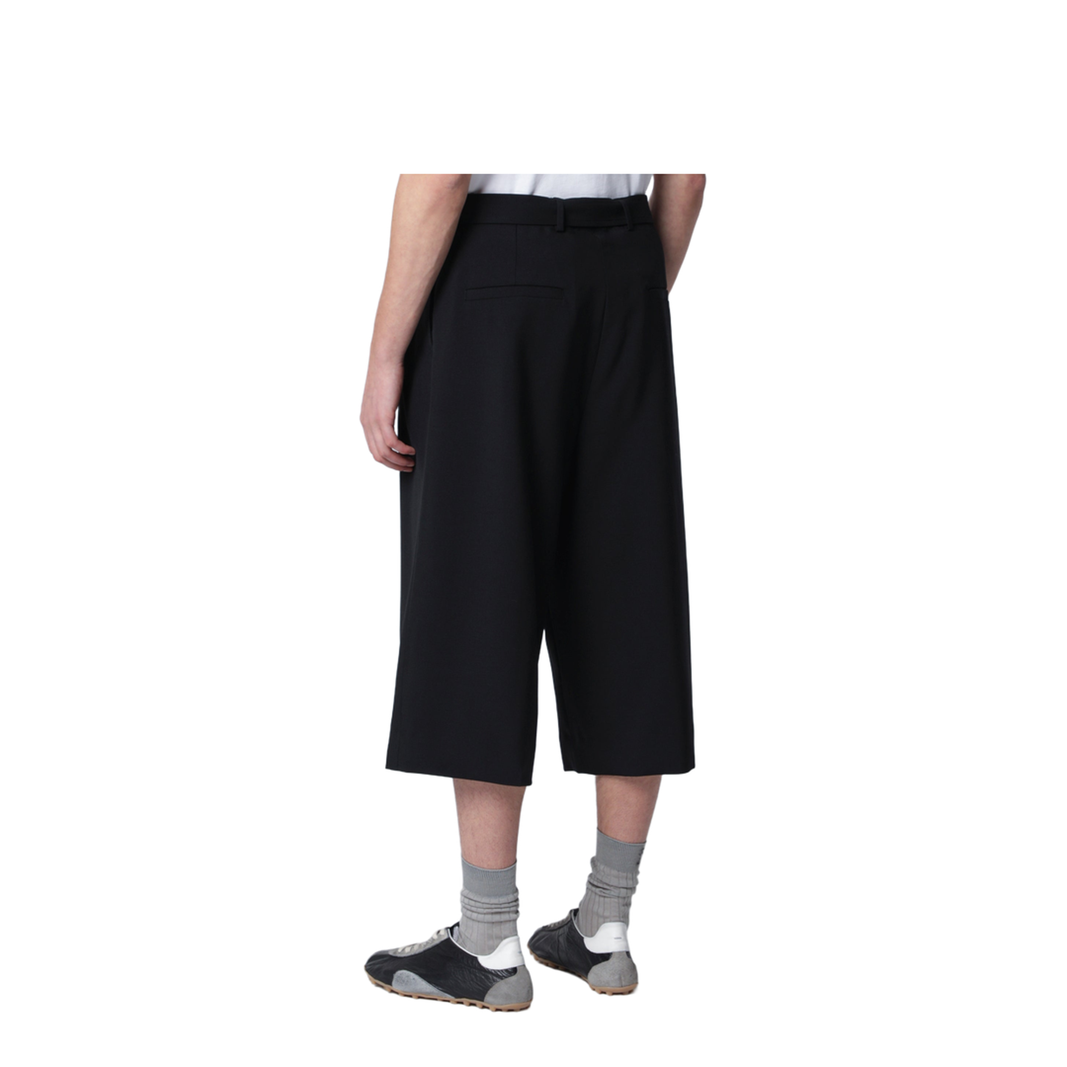Black Cropped Wide Trousers in Wool Blend - Image 2