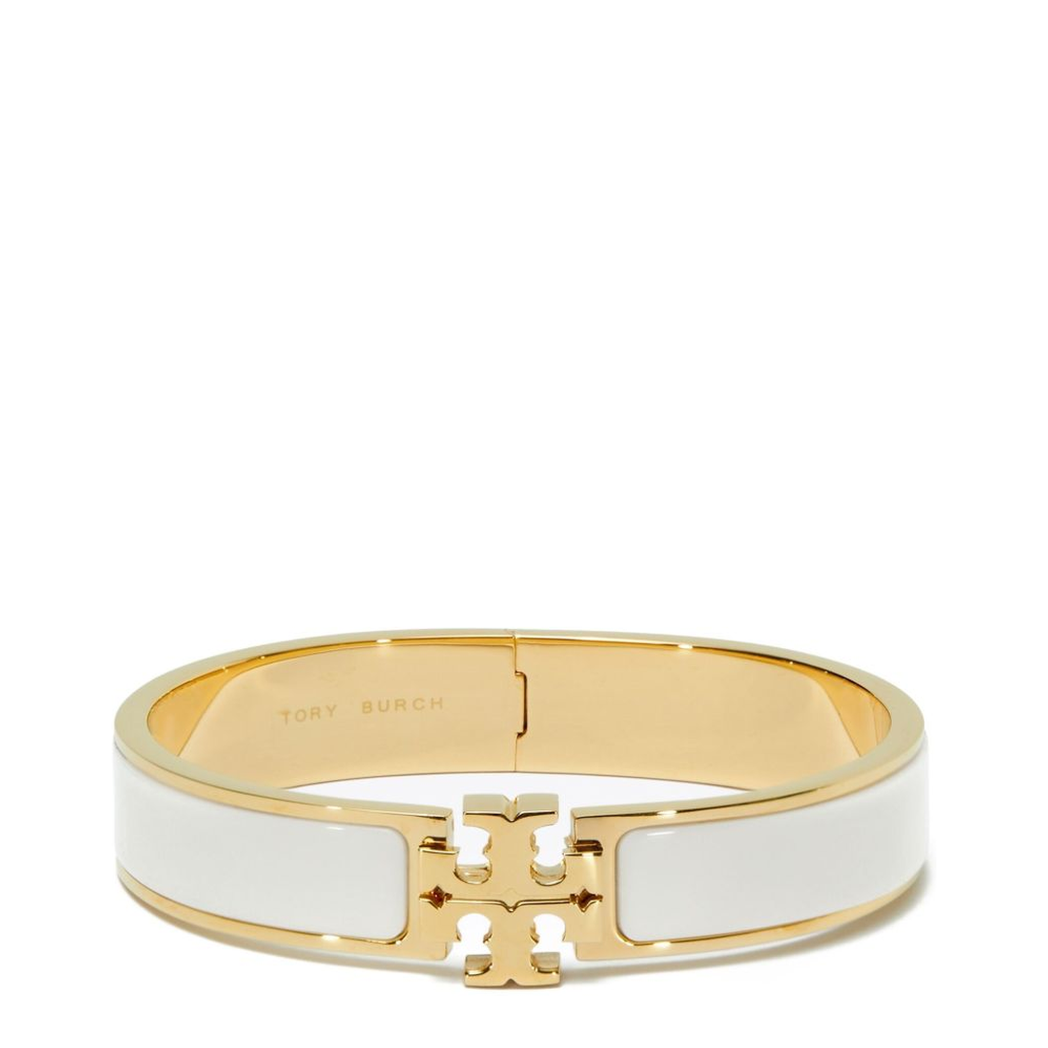 White Bracelet With Logo Plaque Closure In 18K Gold-Plated - Image 1