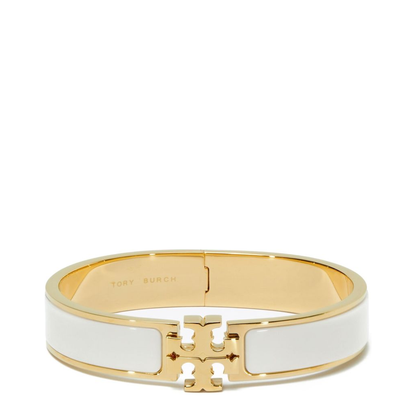 White Bracelet With Logo Plaque Closure In 18K Gold-Plated - Image 1