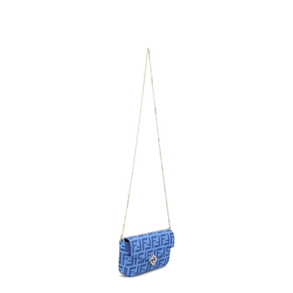 FF Diamonds Calf Leather Wallet on Chain - Azul mar - Image 4