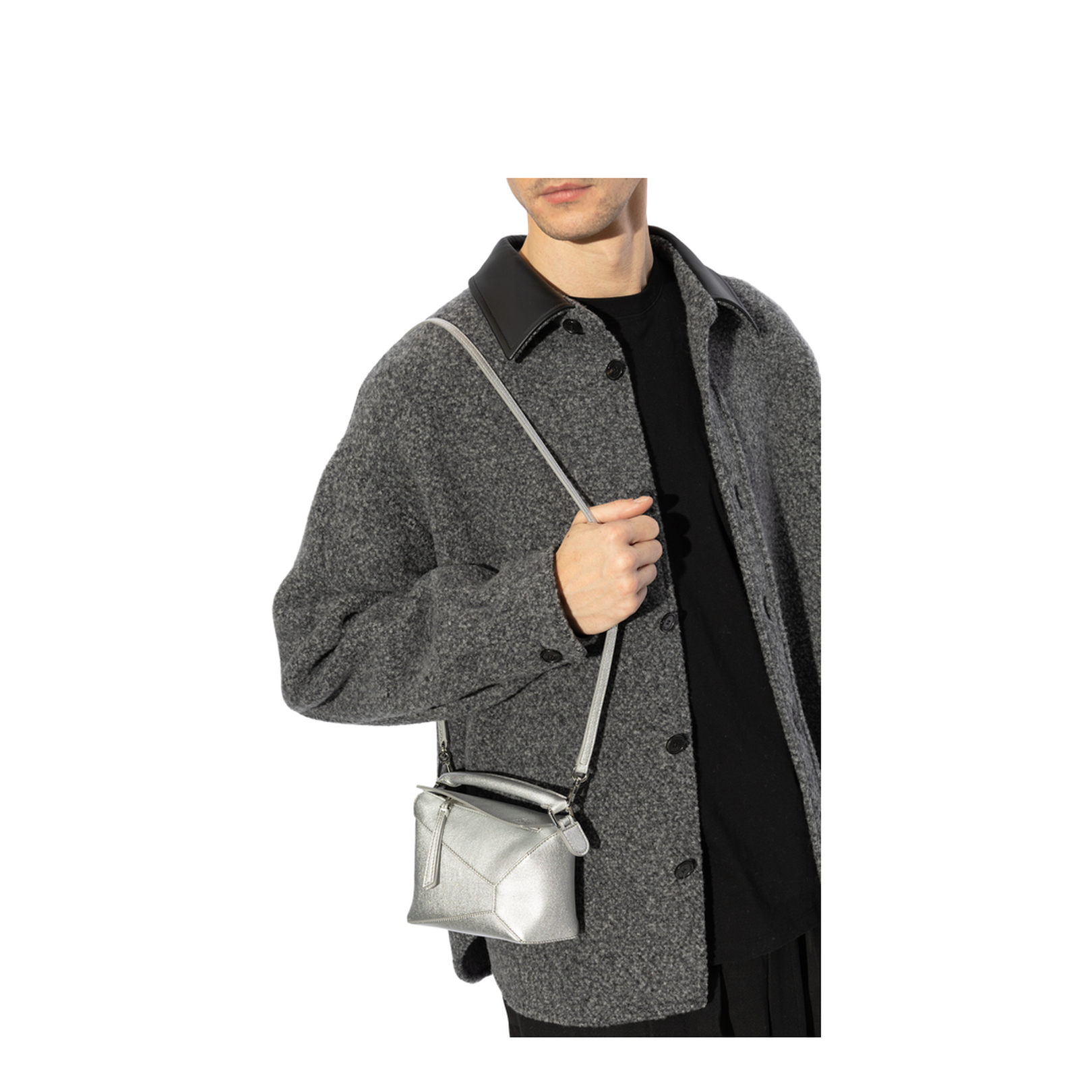 Mini Crossbody Bag Leather Silver - Image 2