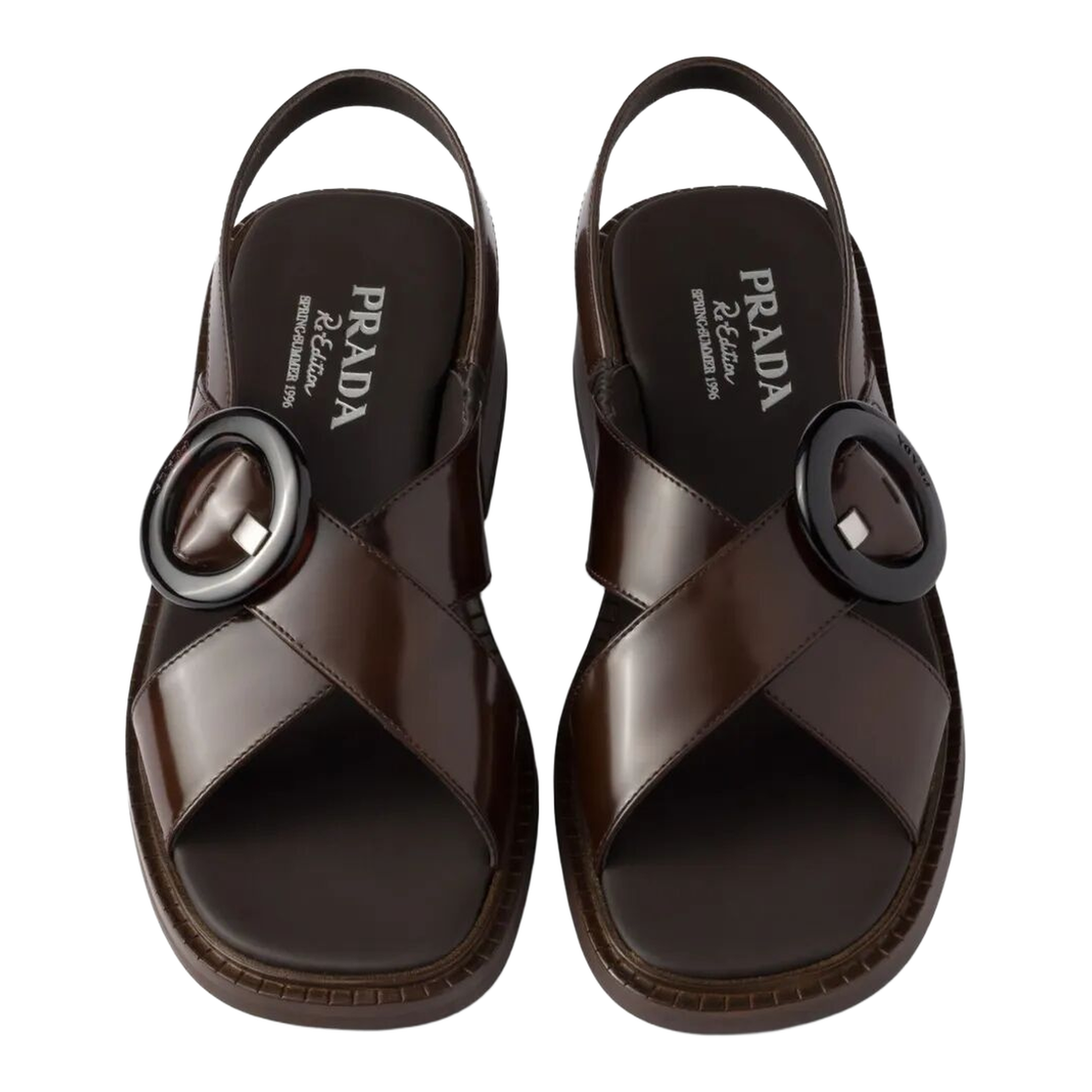 Brushed Leather Crisscross Band Sandals with Plexiglas Buckle - Image 3