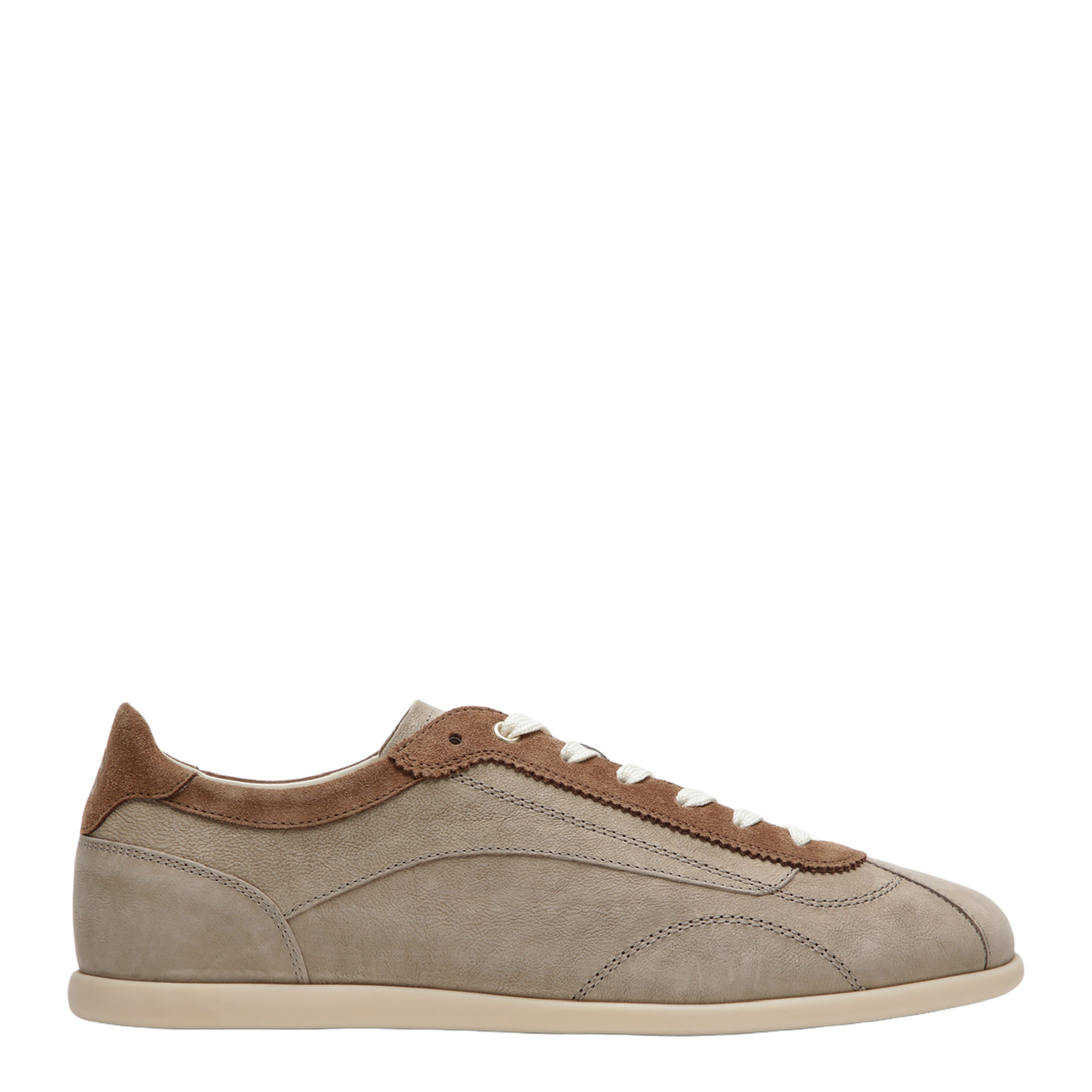 Beige Low-Top Suede Lace-Up Sneakers - Image 1