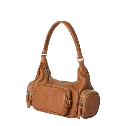 Pocket Lambskin Shoulder Bag - Caramel - Image 1