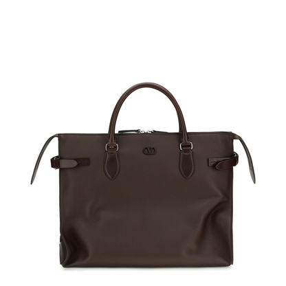 Antibes Large Grained Leather Duffle Bag - Dark Brown - Image 1