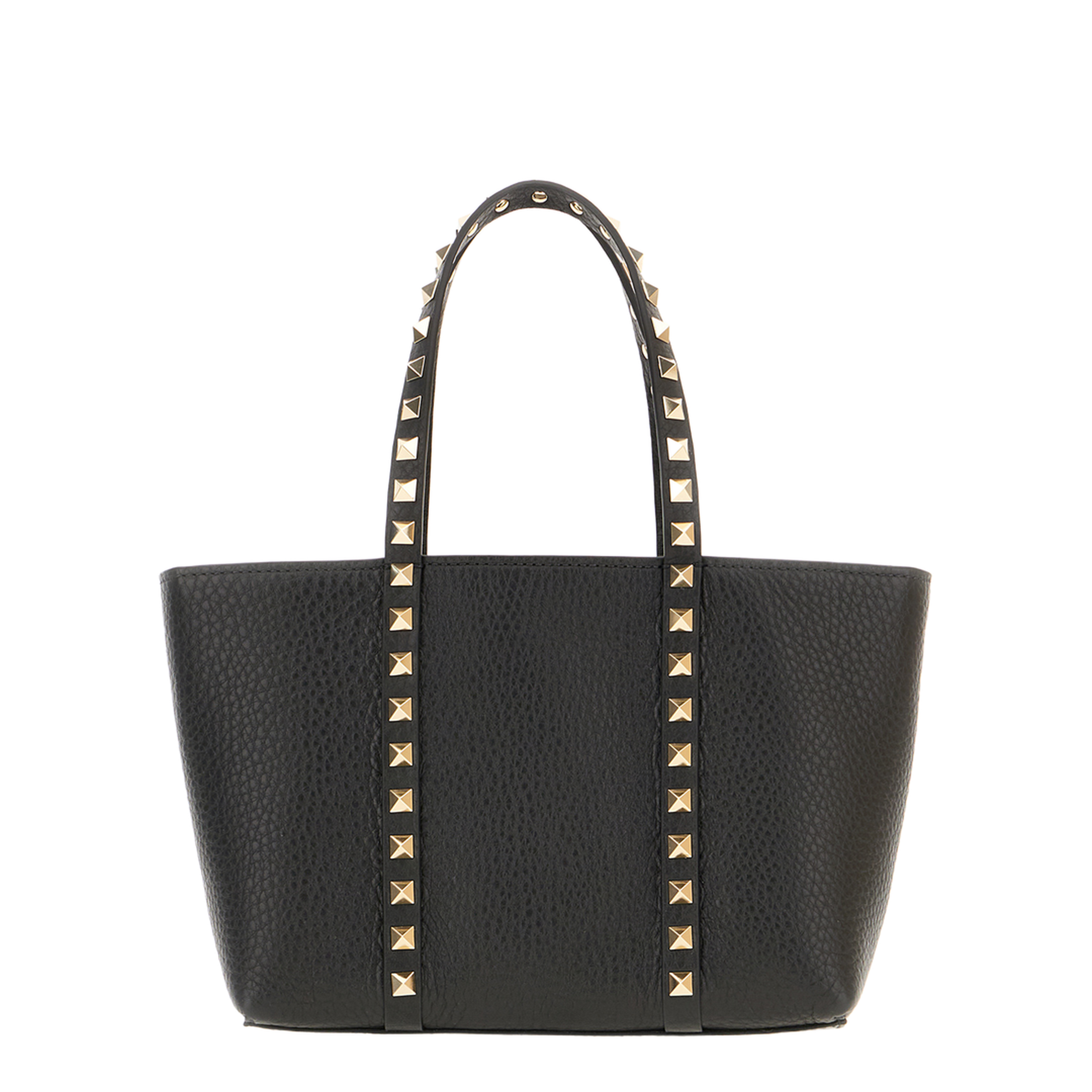 Black Leather Small Rockstud Shopping Bag - Image 3