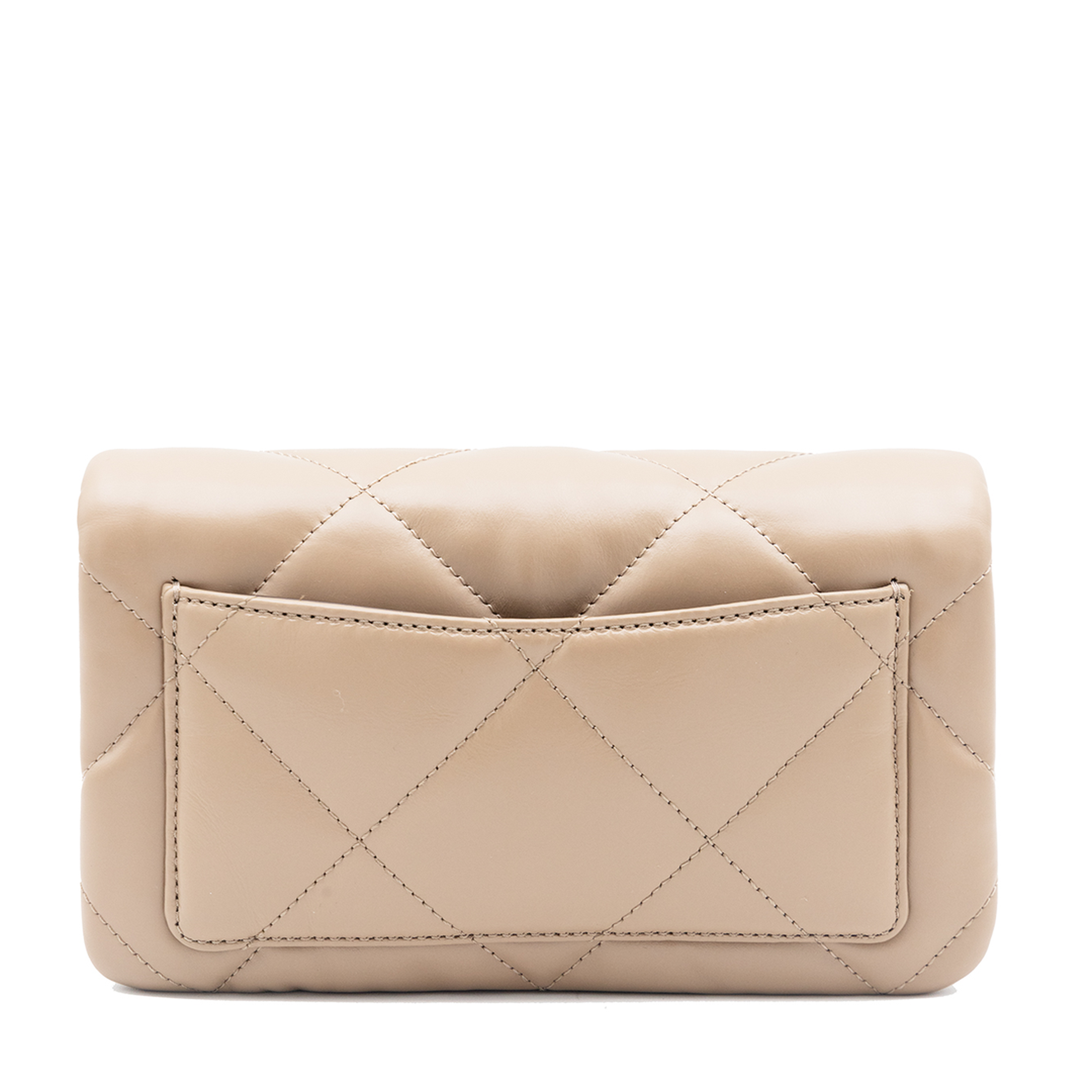 Kira Diamond Quilt Clover Medium Leather Chain Wallet - Light Stone - Image 5