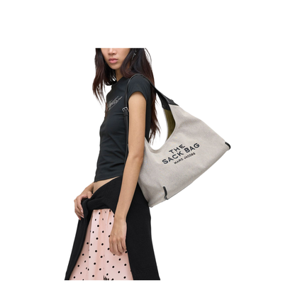 The Sack Bag Canvas Shoulder Bag - Ivory/Black - Image 3
