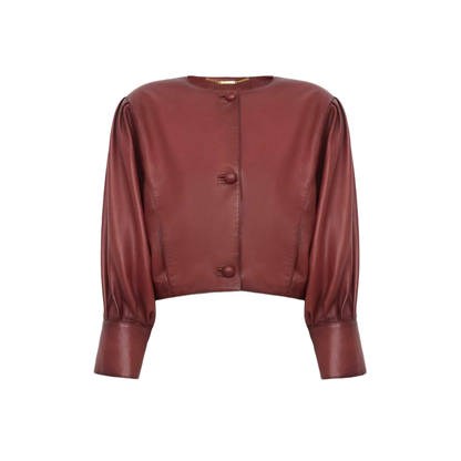 Short Burgundy Jacket in Plongé Nappa Leather - Image 1