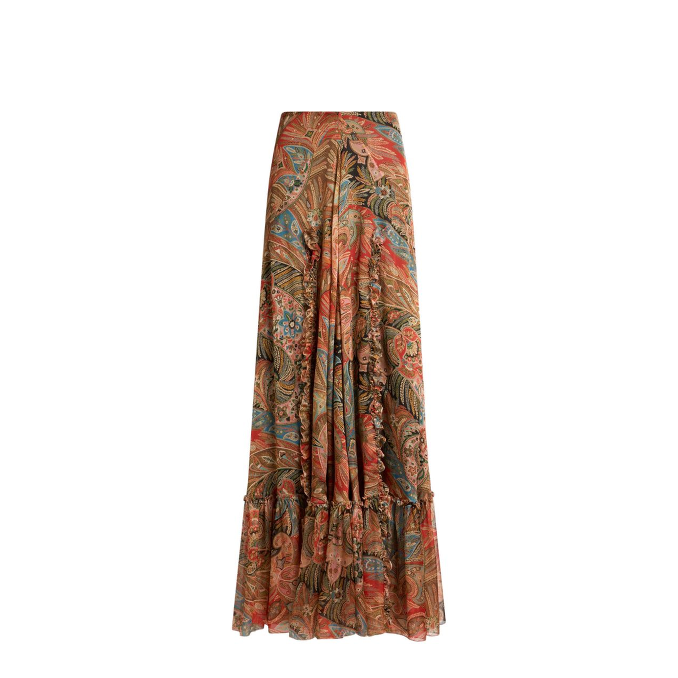 Silk Maxi Skirt with Flounce and Paisley Motif - Image 1