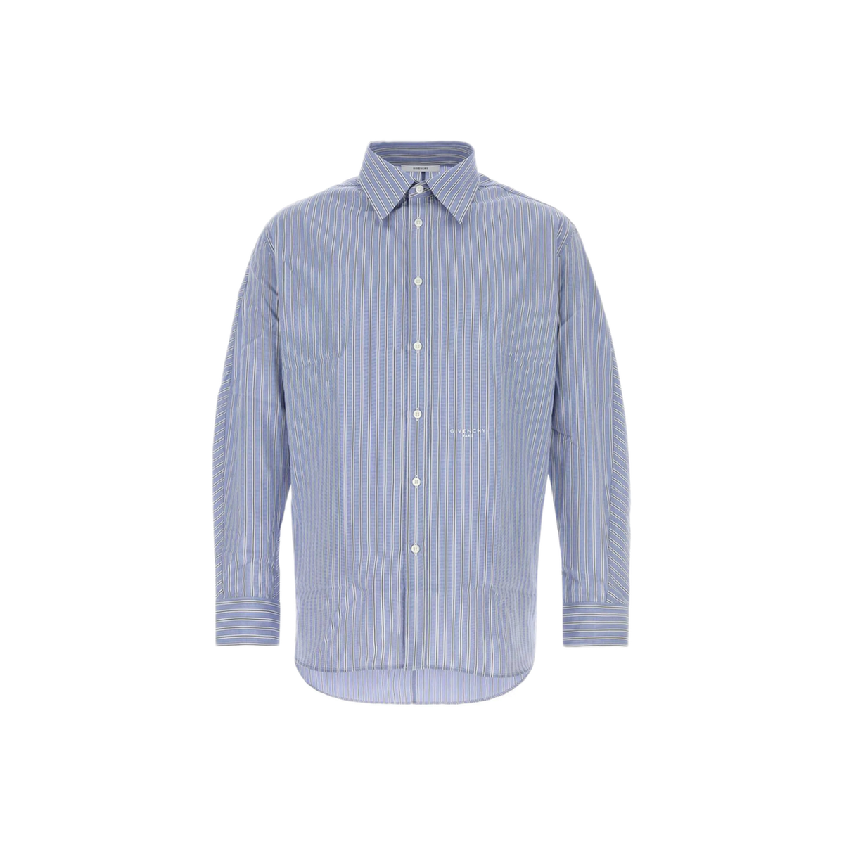 White/Blue Striped Poplin Shirt - Image 1