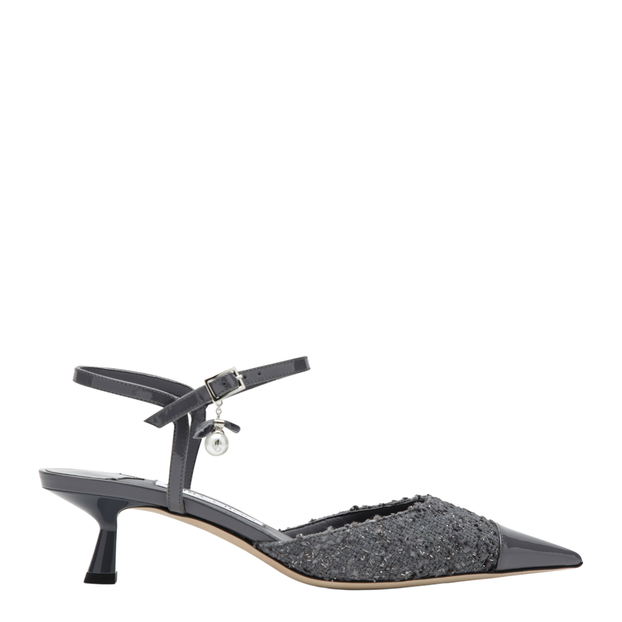Graphite Leather And Fabric Slingbacks - Image 1