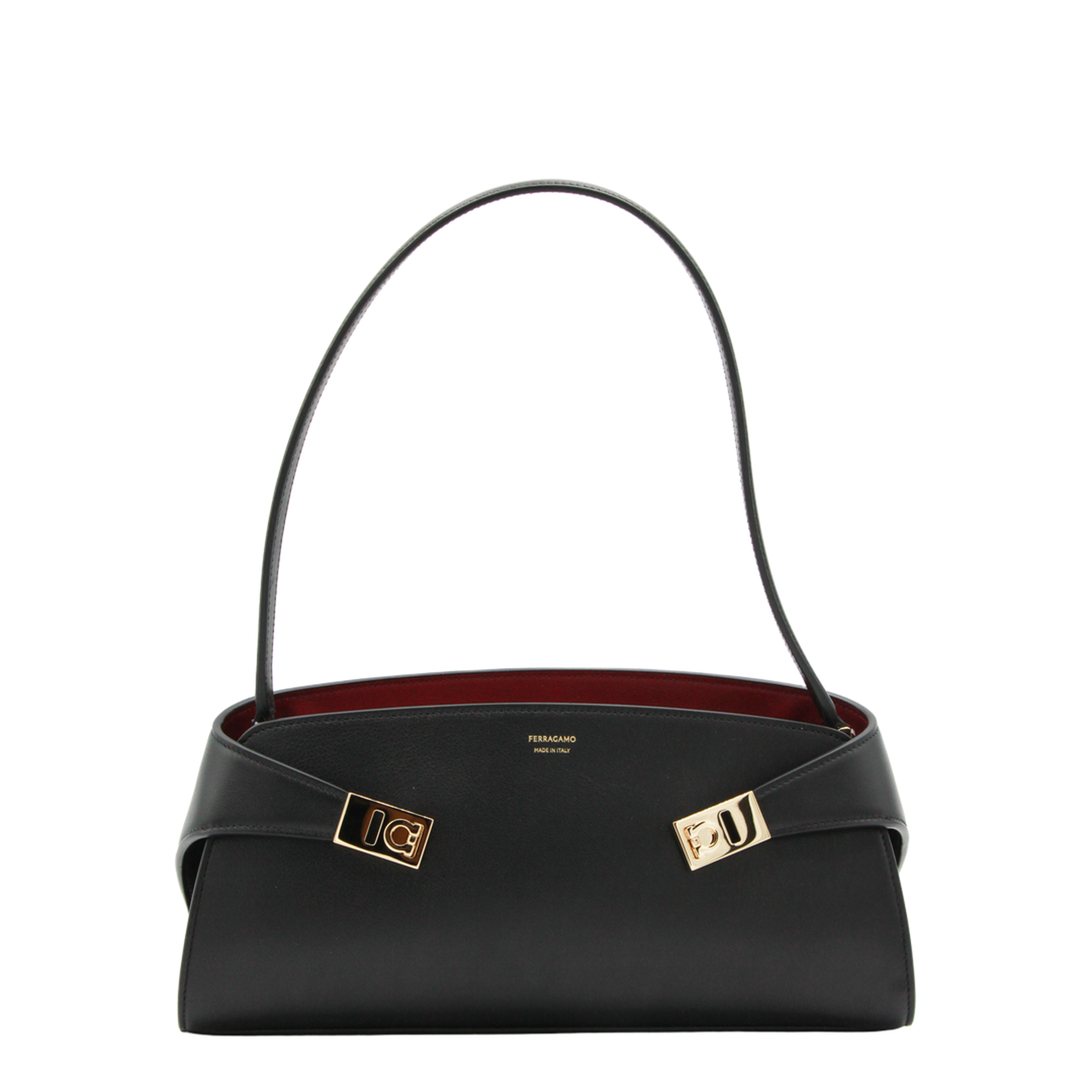 Hug East-West Calfskin Shoulder Bag - Black / Burgundy - Image 2