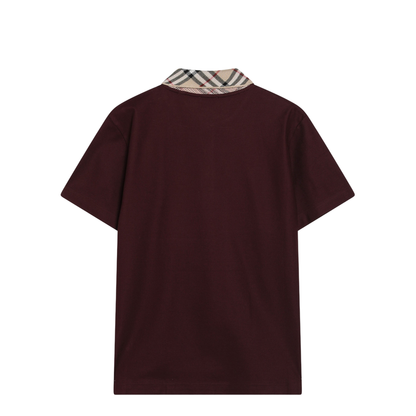 Cotton Polo Shirt with Check Collar in Vineyard Red - Image 2