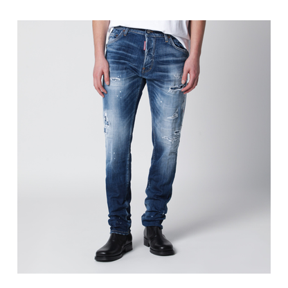Slim Washed Blue Jeans with Rips - Image 1