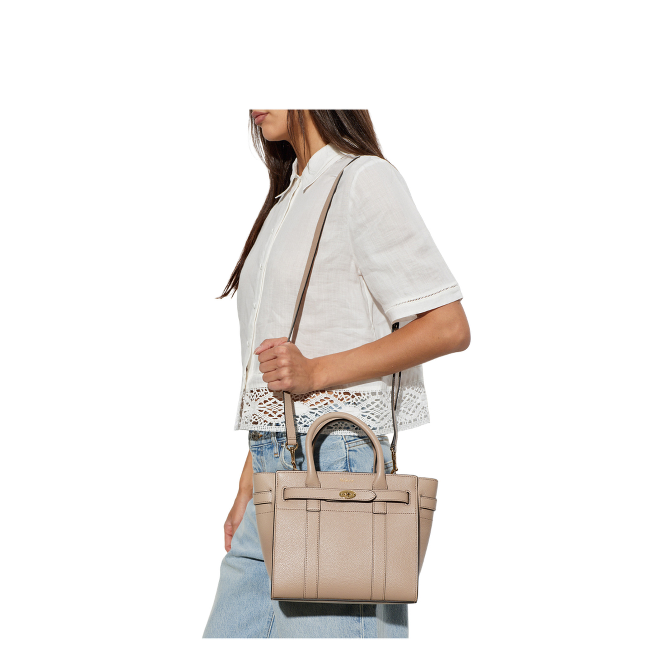 Mini Zipped Bayswater Small Calfskin Top-Handle Bag - Cashmere Taupe - Image 3