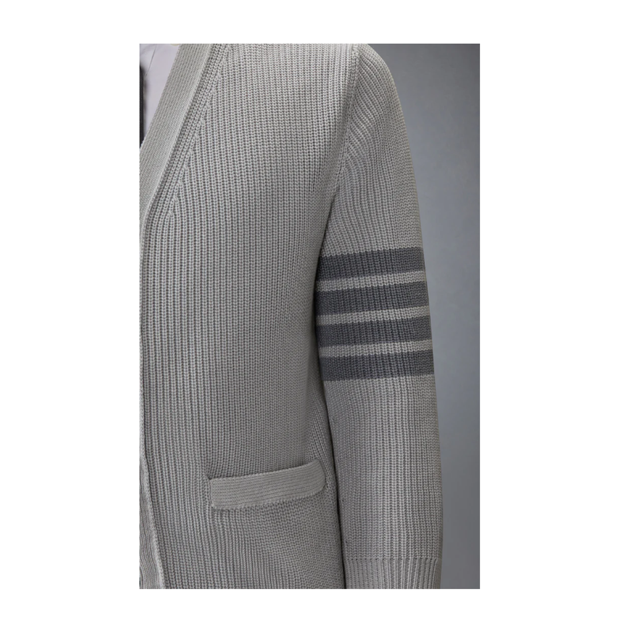 GARMENT DYE CARDIGAN STITCH V NECK CARDIGAN IN COTTON W/ TONAL 4 BAR STRIPE - Image 4