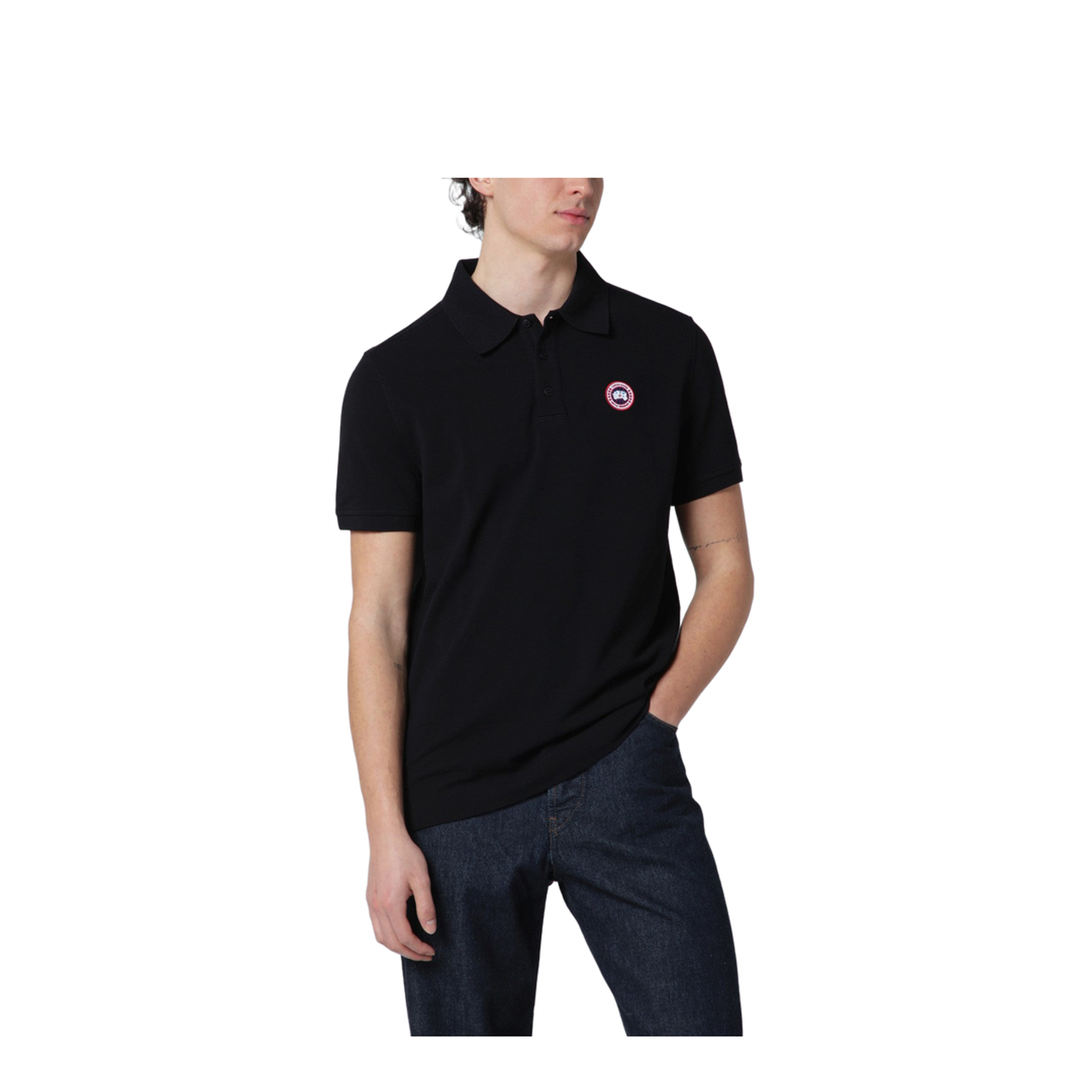 Black Polo Shirt with Logo Patch - Image 1