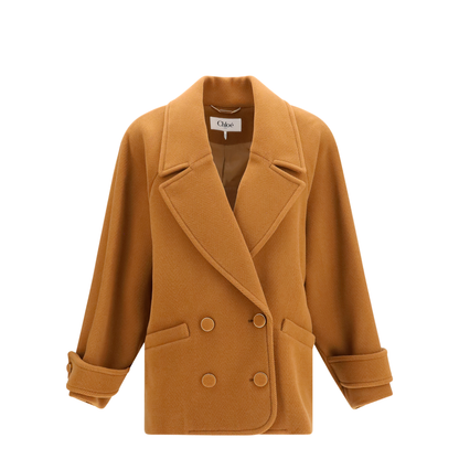 Double-breasted Herringbone Wool Short Coat - Image 1