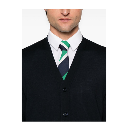 Wool Knit Cardigan with Web in Dark Blue - Image 4