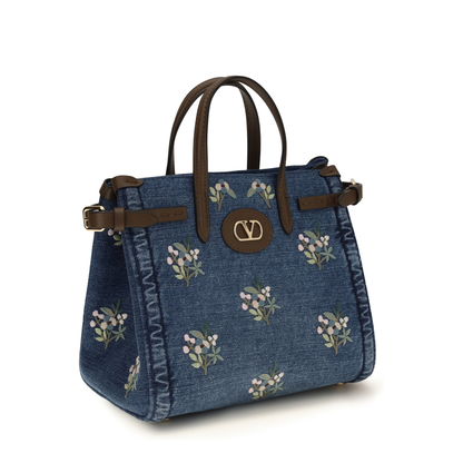 Small Antibes Handbag in Embroidered Denim - Image 2