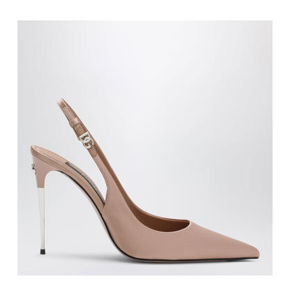 Beige Satin Slingback with Logo - Image 1