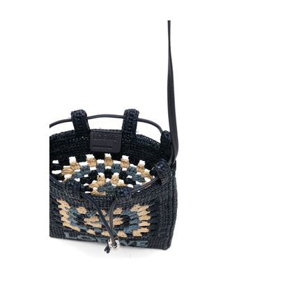 Paula's Ibiza Raffia and Calfskin Crossbody Bag - Navy - Image 2