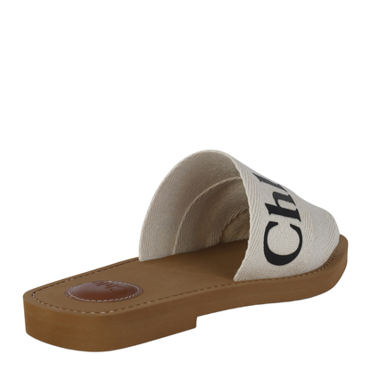 White Linen All-Over Logo Print Low Stacked Heel - Image 3