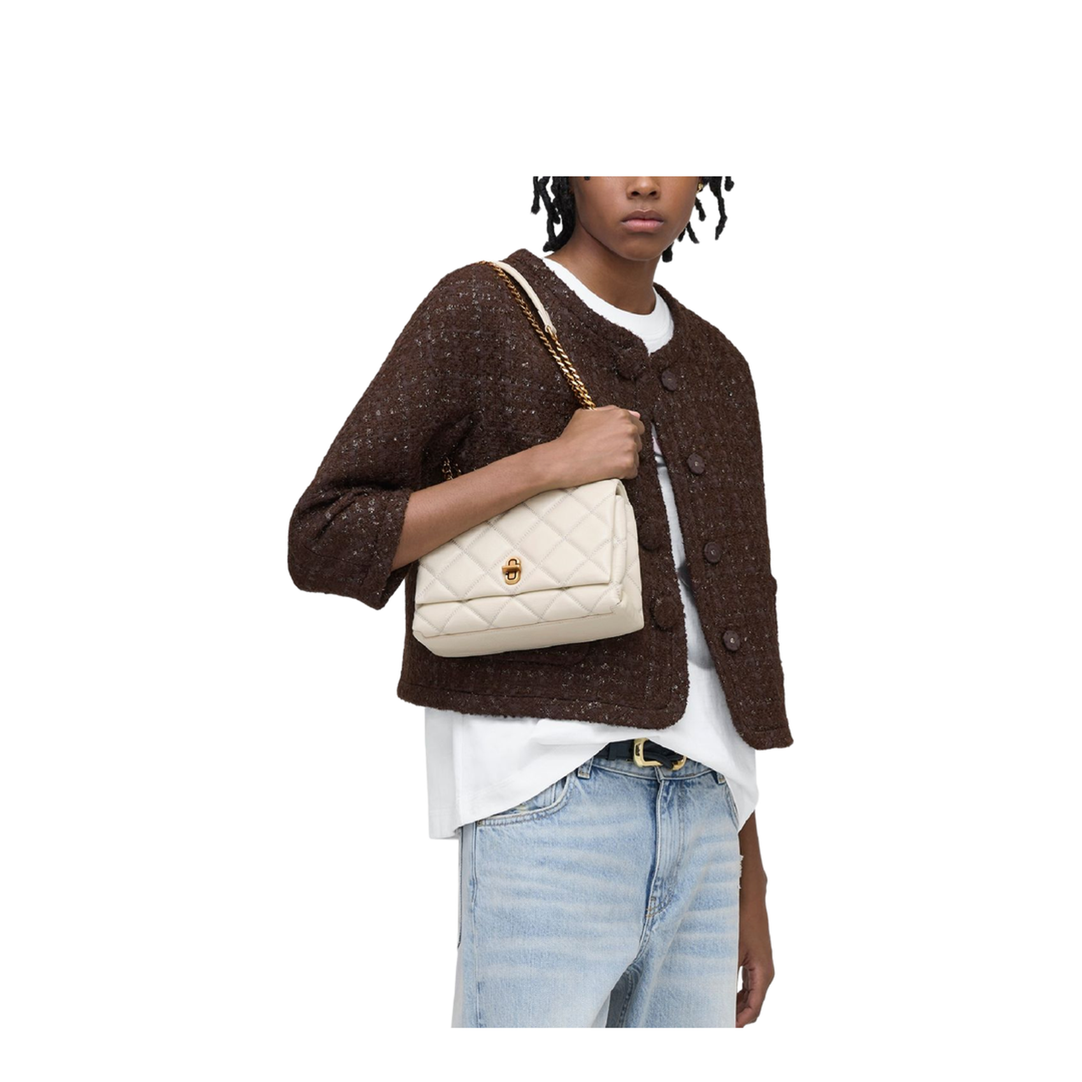 Contemporary Smooth Leather Shoulder Bag - Cloud White - Image 5