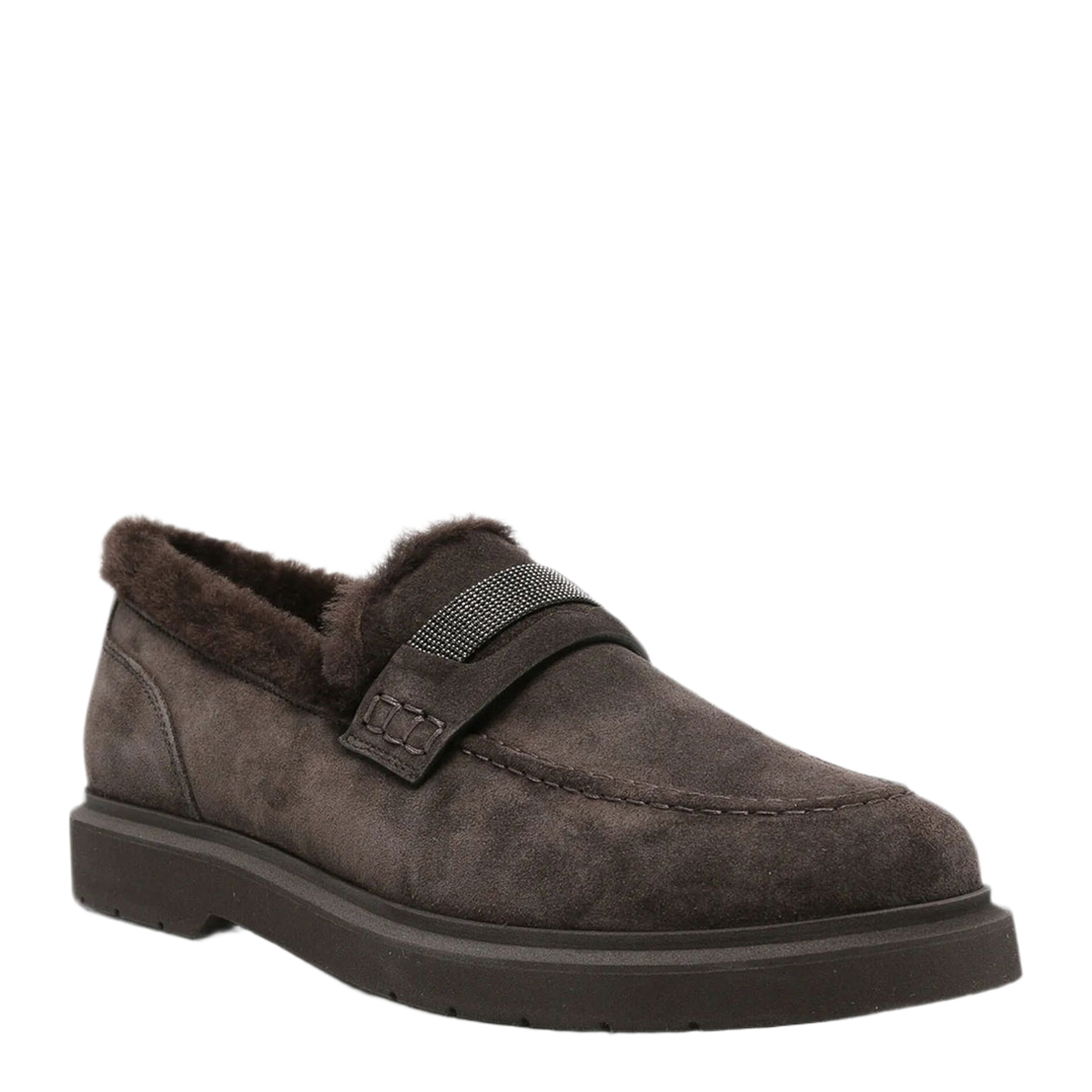 Suede Penny Loafers with Shearling Lining and Precious Insert - Image 2