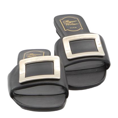 Square Buckle Leather Slides - Image 4