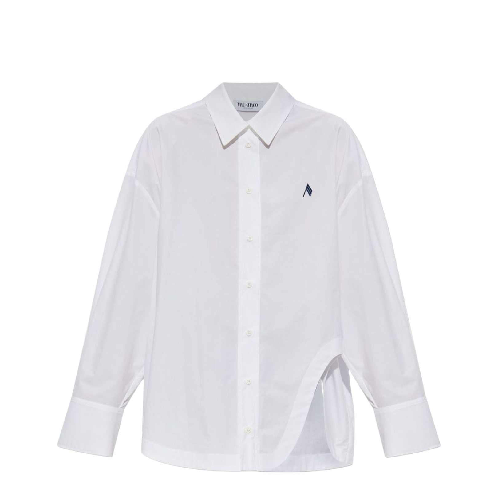 Shirt in White and Navy Blue Popeline - Image 1