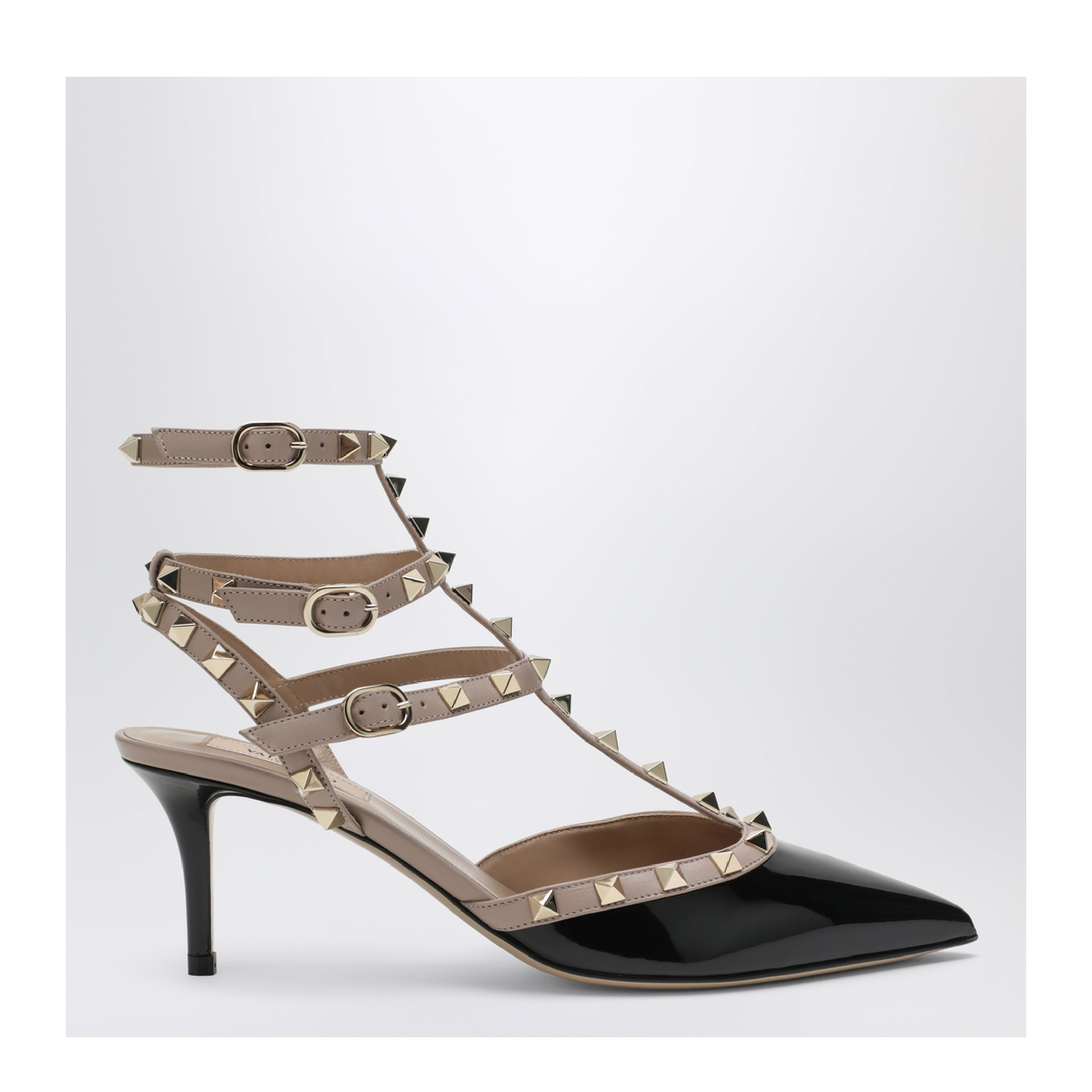 Rockstud Strap Pumps in Patent Leather Black/Powder - Image 1