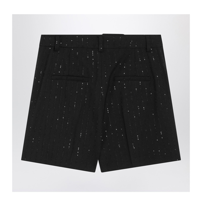 Black Shorts with Pinstripe-Effect Micro Sequins - Image 2