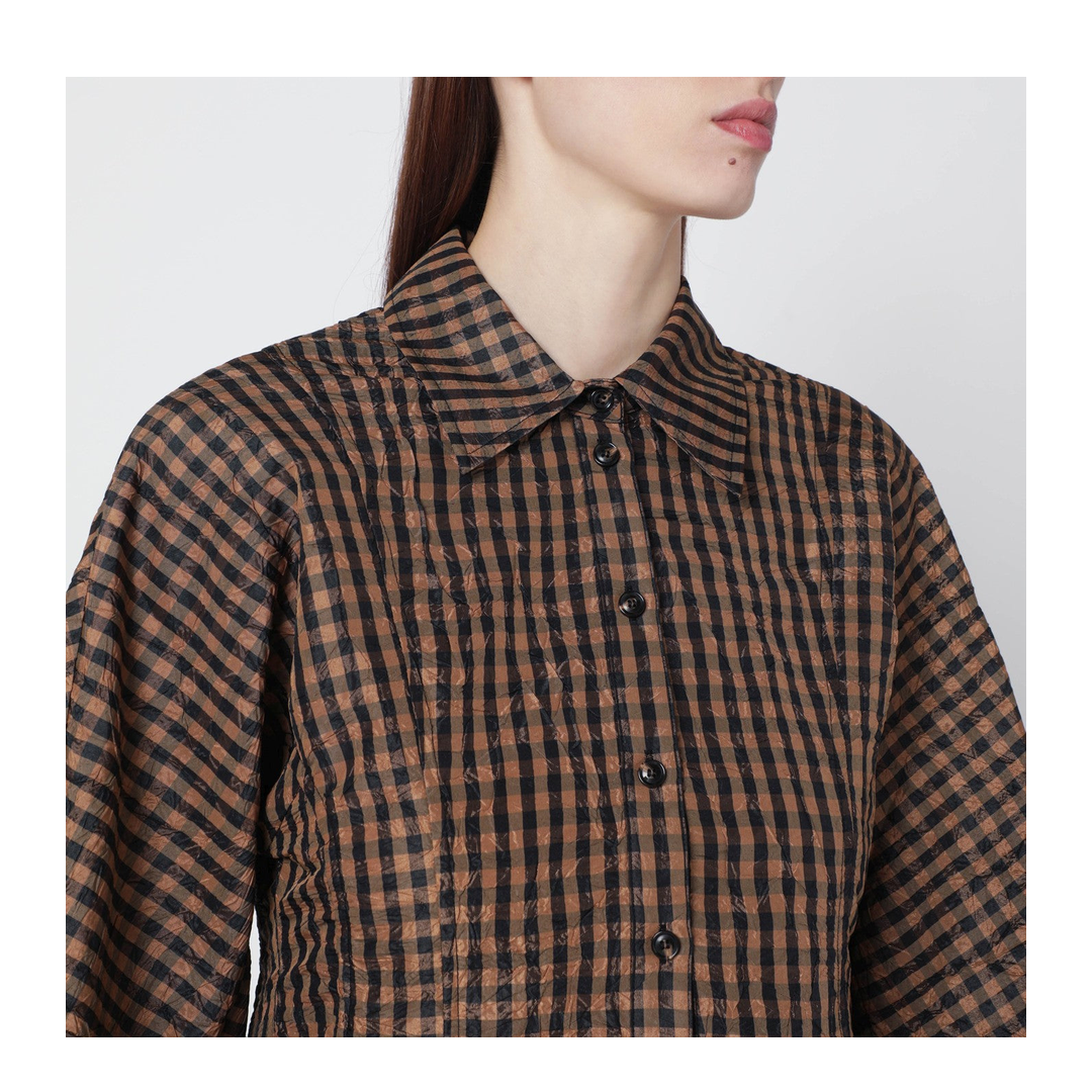 Brown Black Gingham Peplum Shirt - Image 2