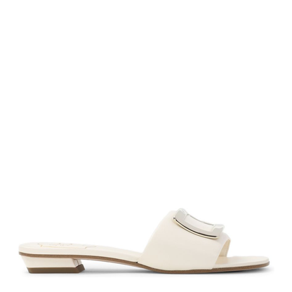 Square Buckle Leather Slides White - Image 1
