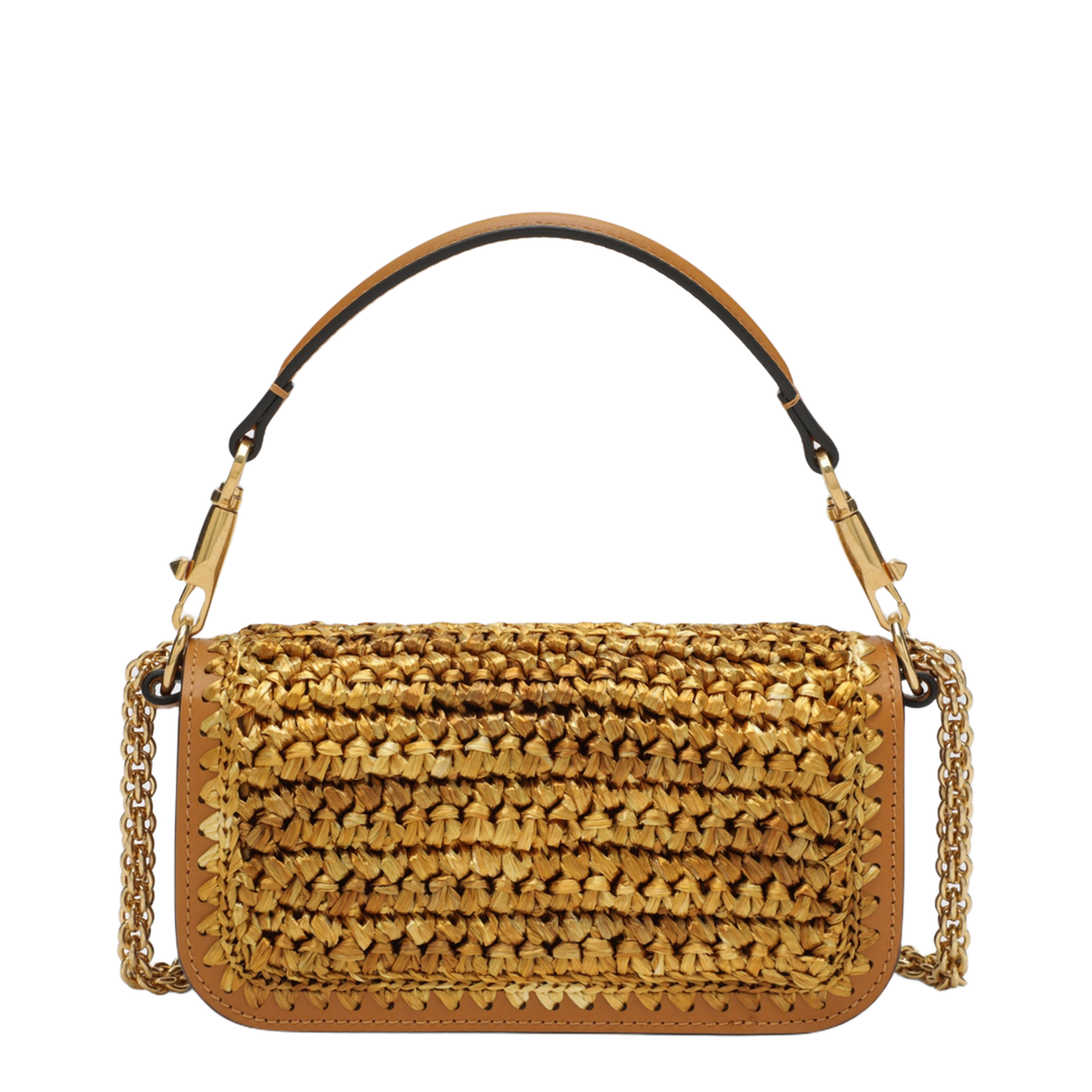 Locò Small Raffia Shoulder Bag - Natural Raffia/Brown with Gold-Tone Hardware - Image 2