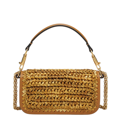 Locò Small Raffia Shoulder Bag - Natural Raffia/Brown with Gold-Tone Hardware - Image 2
