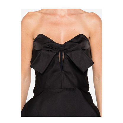 Black Peplum Hem Off-Shoulder Bow Detail Sleeveless Top - Image 3