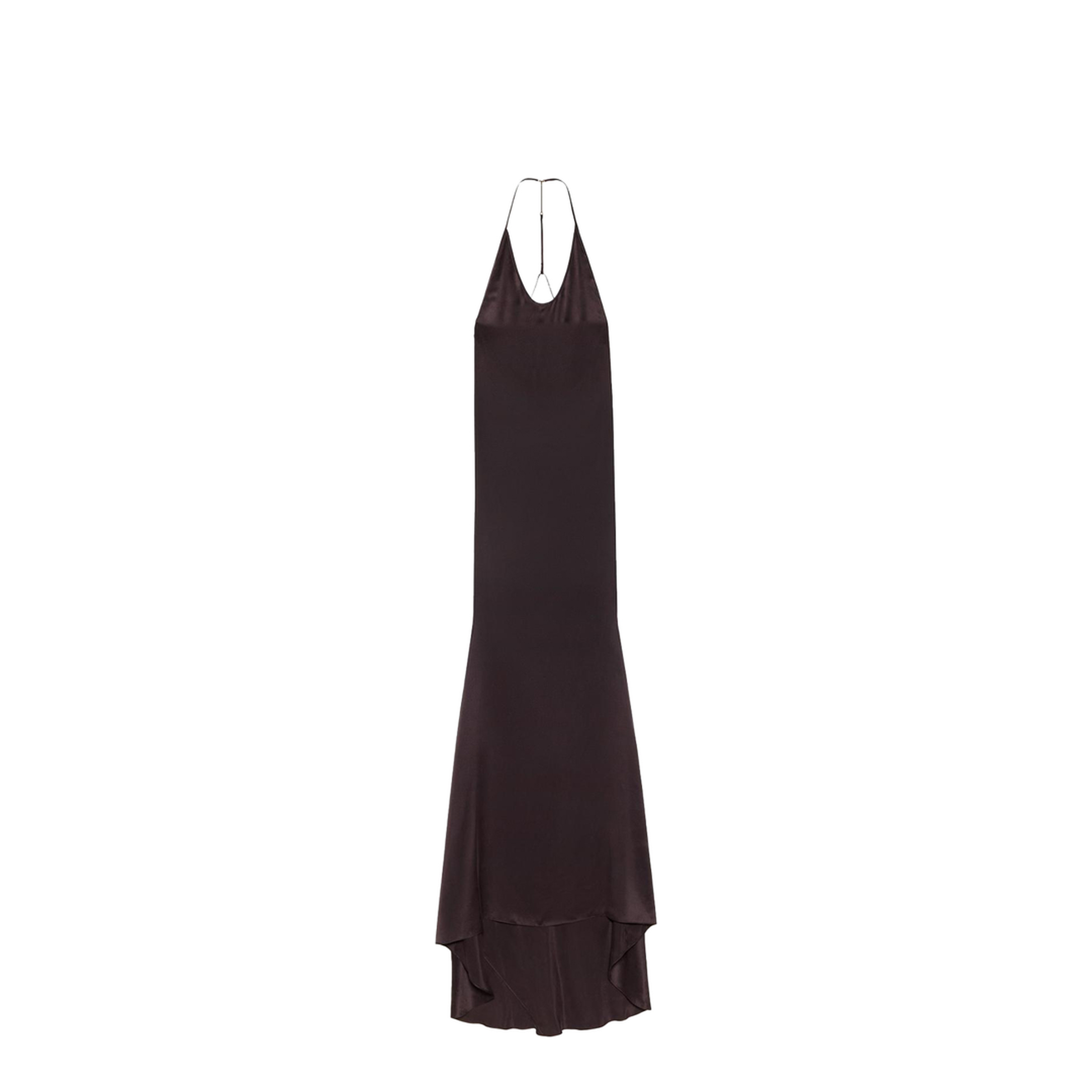 Peach-Feel Silk Satin Halterneck Evening Dress - Image 1
