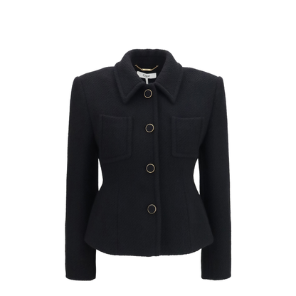 Cropped Single-Breasted Blazer with Fabric Buttons - Image 1