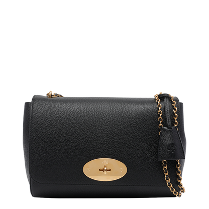 Glossy Chain Leather Crossbody Bag - Black - Image 1