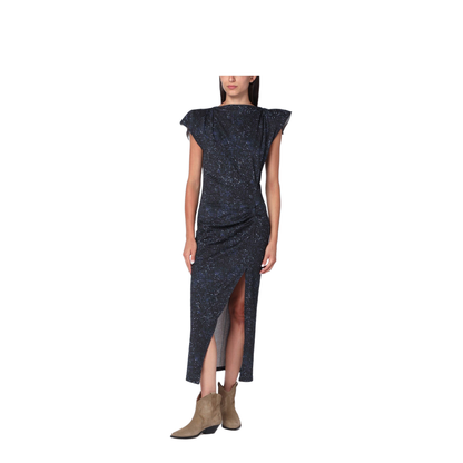 Mid-length dress with midnight blue print - Image 1