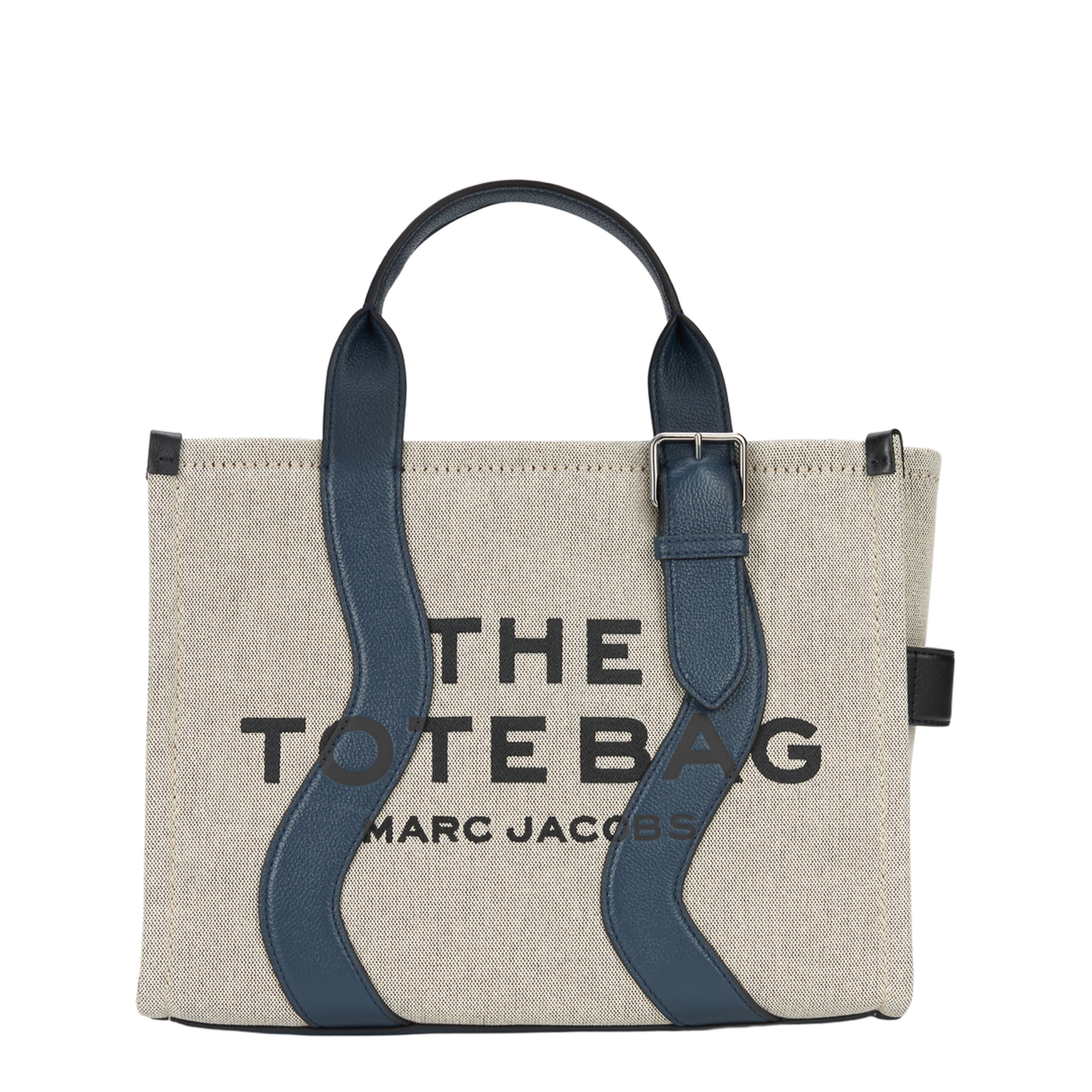 The Wavy Canvas Medium Tote Bag - Ivory/Navy - Image 5