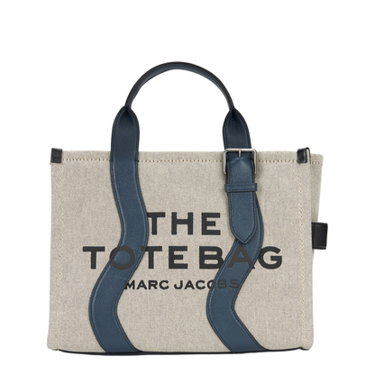 The Wavy Canvas Medium Tote Bag - Ivory/Navy - Image 5